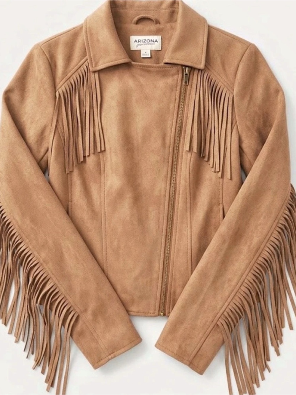 Arizona Women's Fringe Moto Jacket in Brown Like New
